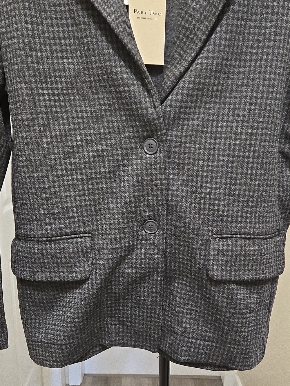 NWT Part Two Dark Charcoal Houndstooth Stretch Blazer Jacket Career Office Chic - Picture 5 of 10